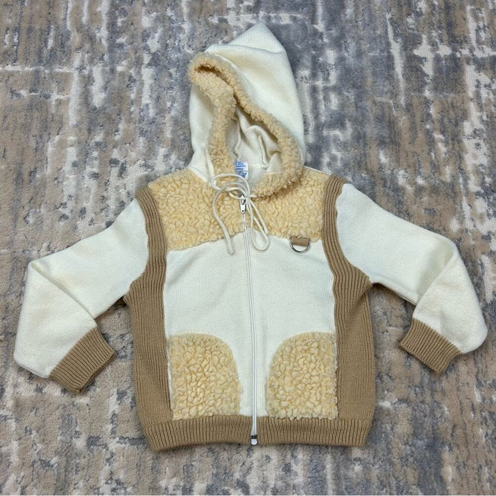 Vintage 1970's Nann Knits Acrylic Fleece Hooded Sweater Jacket Toddler Size 3T